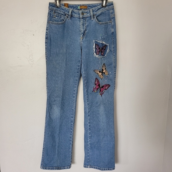Aura by Wrangler Women's 4P Medium Wash Denim Embroidered Butterfly Jeans Y2K - Picture 1 of 8